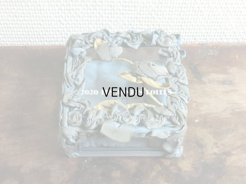 画像6: アンティーク ロココモチーフ付き リボンワークのジュエリーボックス スモーキーブルー ガラスケース