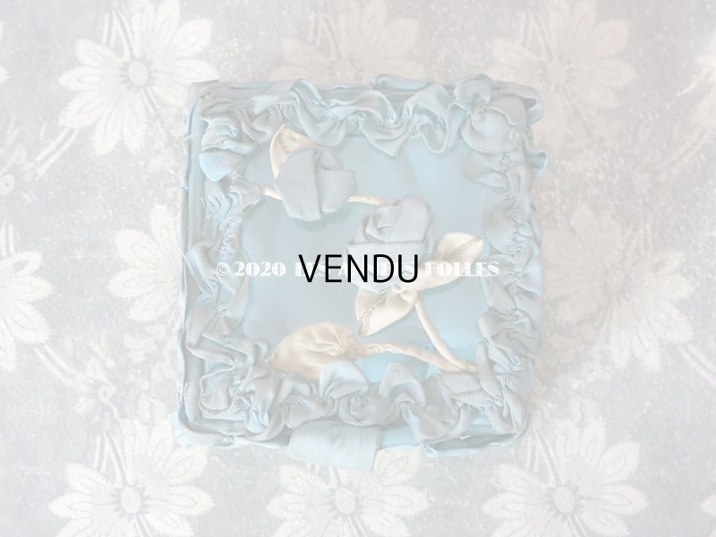 画像3: アンティーク ロココモチーフ付き リボンワークのジュエリーボックス スモーキーブルー ガラスケース