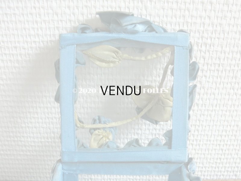 画像8: アンティーク ロココモチーフ付き リボンワークのジュエリーボックス スモーキーブルー ガラスケース