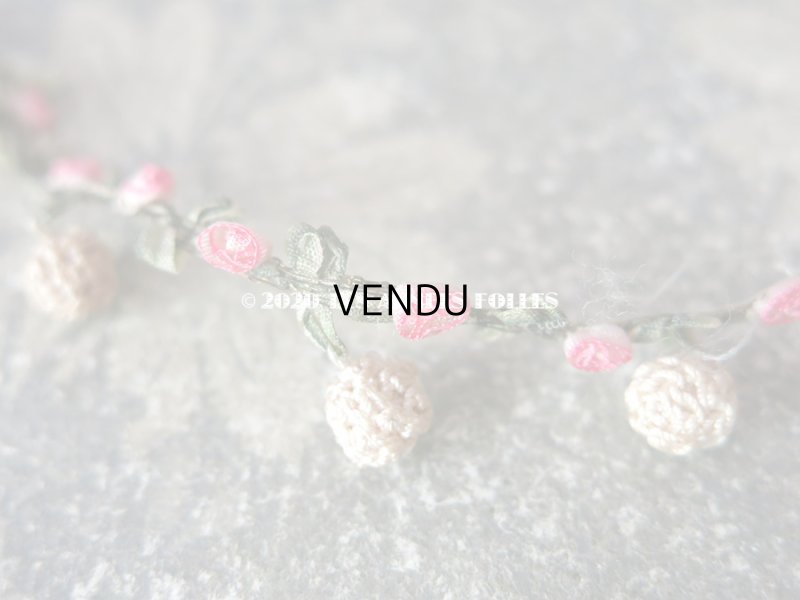 画像8: 1900年代 アンティーク 極小 ロココトリム とても小さなピンクの薔薇 シルク製 ポンポン付き ロココリボン 28cm