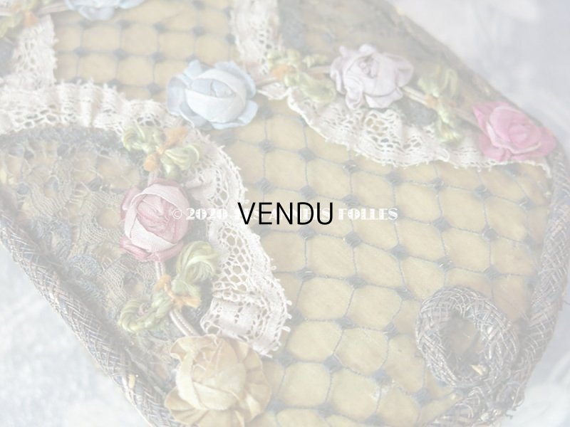 画像9: 1920年代 アンティーク 大きな薔薇のロココトリム&レースのボックス トレー付き