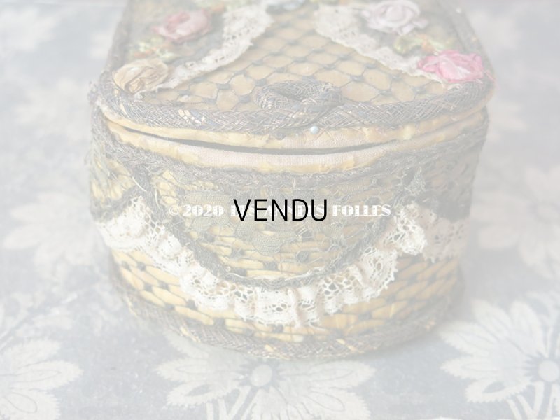 画像6: 1920年代 アンティーク 大きな薔薇のロココトリム&レースのボックス トレー付き