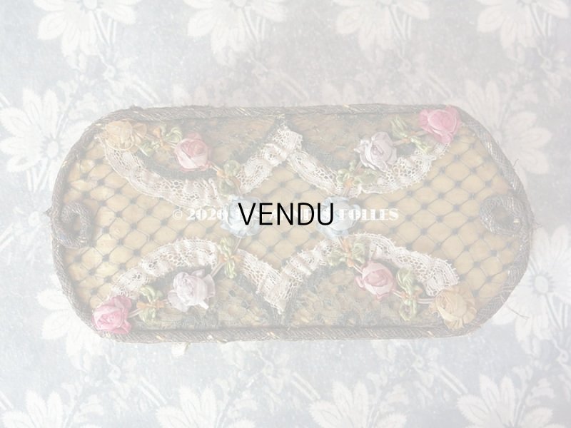 画像3: 1920年代 アンティーク 大きな薔薇のロココトリム&レースのボックス トレー付き