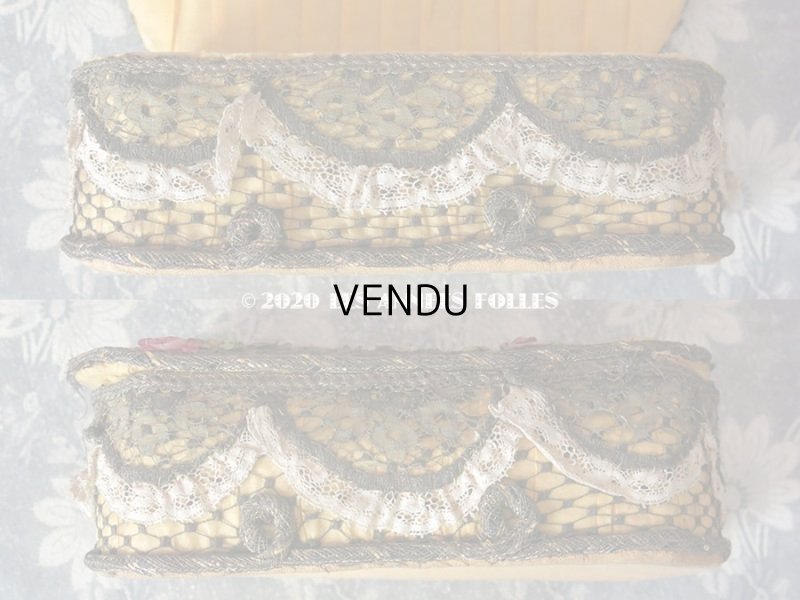 画像5: 1920年代 アンティーク 大きな薔薇のロココトリム&レースのボックス トレー付き