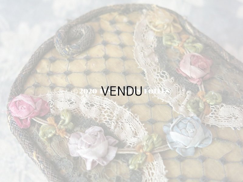 画像8: 1920年代 アンティーク 大きな薔薇のロココトリム&レースのボックス トレー付き