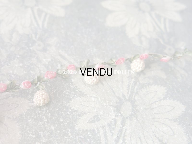 画像6: 1900年代 アンティーク 極小 ロココトリム とても小さなピンクの薔薇 シルク製 ポンポン付き ロココリボン 28cm