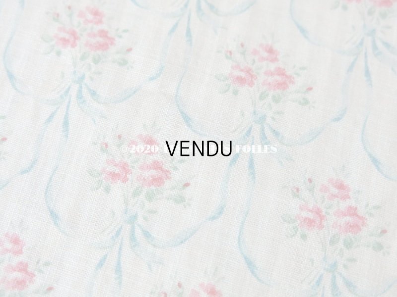 画像6: アンティーク 小さな薔薇模様のファブリック 薔薇のブーケ＆水色のリボンのガーランド 78×158cm