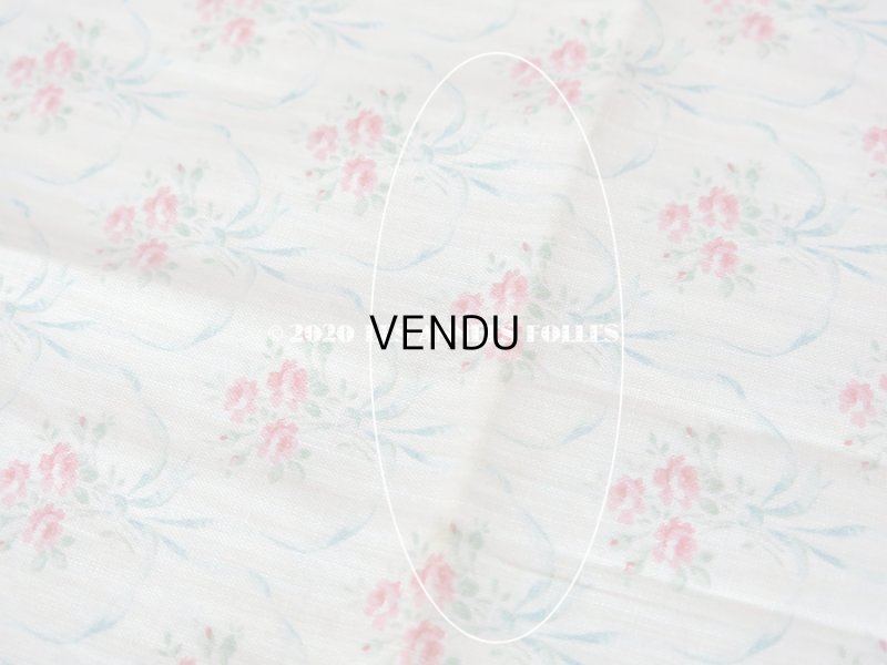 画像9: アンティーク 小さな薔薇模様のファブリック 薔薇のブーケ＆水色のリボンのガーランド 78×158cm