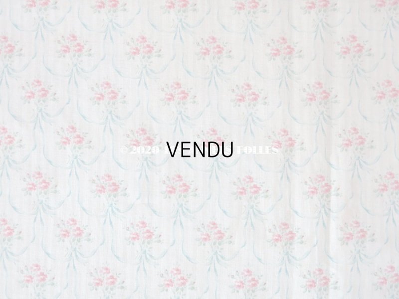 画像4: アンティーク 小さな薔薇模様のファブリック 薔薇のブーケ＆水色のリボンのガーランド 78×158cm