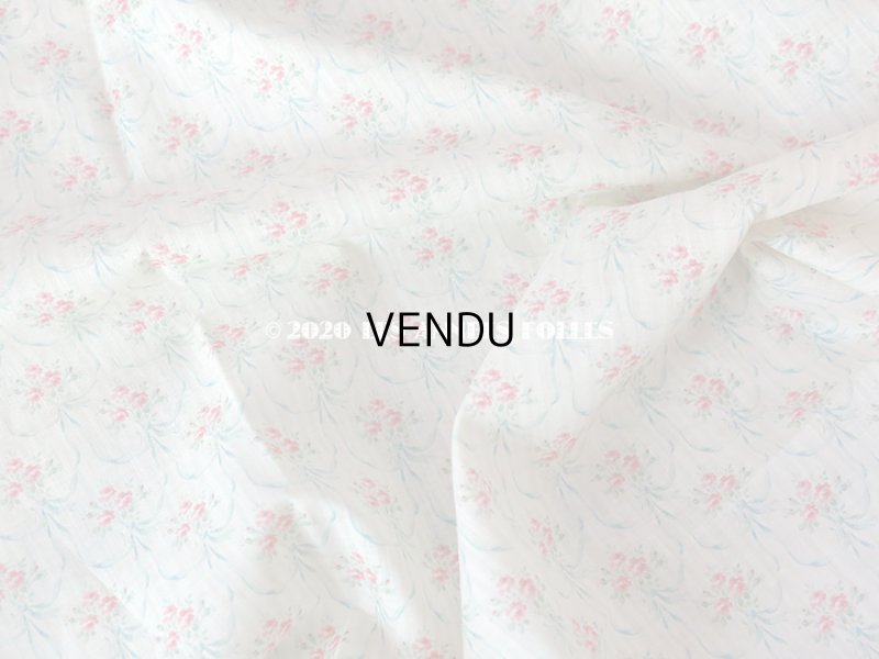 画像3: アンティーク 小さな薔薇模様のファブリック 薔薇のブーケ＆水色のリボンのガーランド 78×158cm