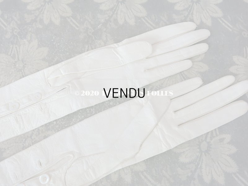 画像4: 未使用 1900年代 アンティーク  本革製 結婚式のロンググローブ  オフホワイト レザー 手袋 