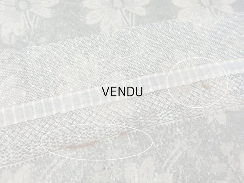 画像6: アンティーク ドット柄チュールレースのプリーツリボン エクリュ  約8〜8.5cm幅　