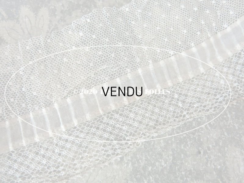 画像4: アンティーク ドット柄チュールレースのプリーツリボン エクリュ  約8〜8.5cm幅　