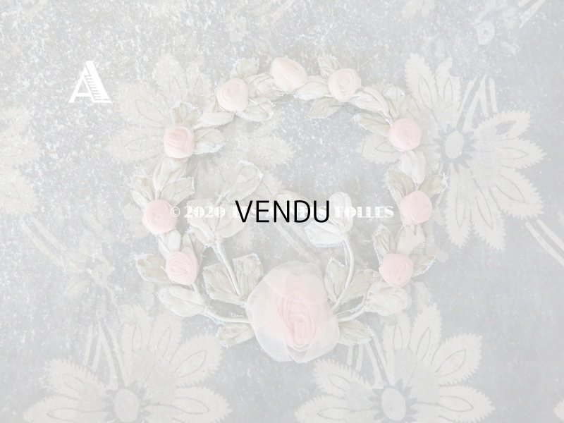 画像5: アンティーク シルク製 シルクシフォンの淡いピンクの薔薇 大きなロココモチーフ (M)