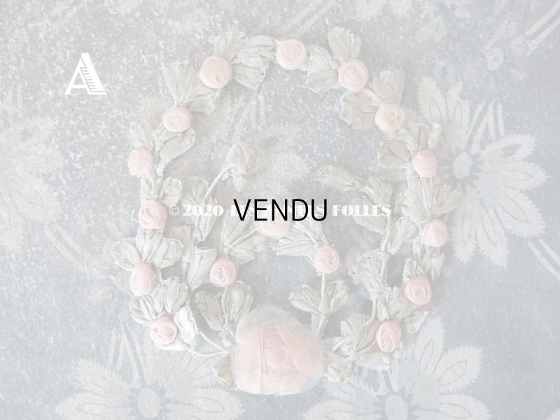 画像5: アンティーク シルク製 シルクシフォンの淡いピンクの薔薇 大きなロココモチーフ (L)