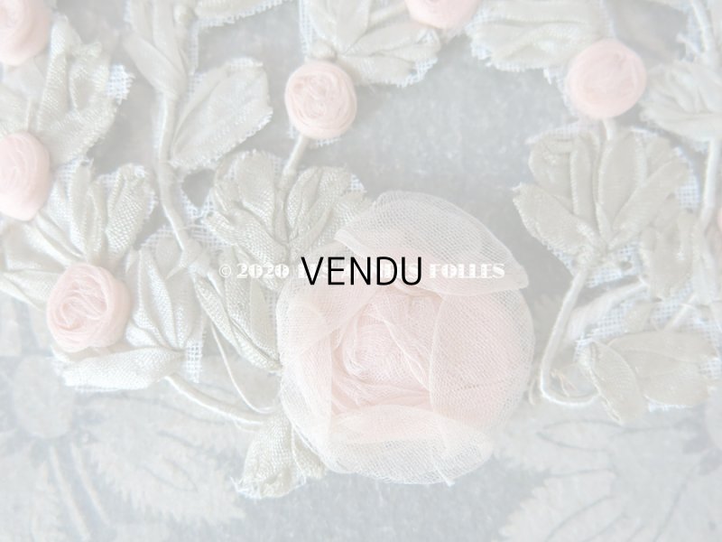 画像11: アンティーク シルク製 シルクシフォンの淡いピンクの薔薇 大きなロココモチーフ (L)