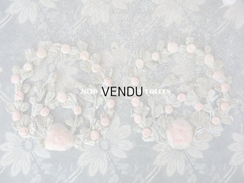 画像4: アンティーク シルク製 シルクシフォンの淡いピンクの薔薇 大きなロココモチーフ (L)