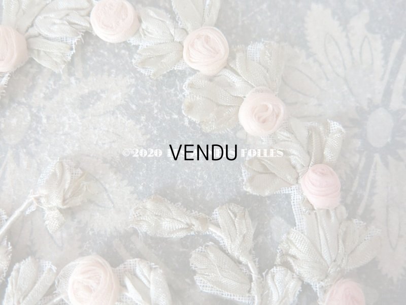 画像8: アンティーク シルク製 シルクシフォンの淡いピンクの薔薇 大きなロココモチーフ (L)