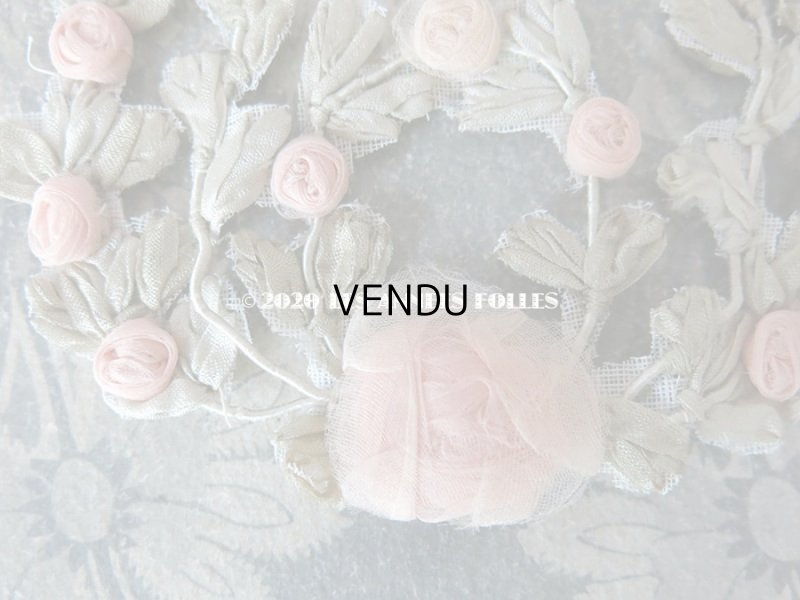 画像7: アンティーク シルク製 シルクシフォンの淡いピンクの薔薇 大きなロココモチーフ (L)