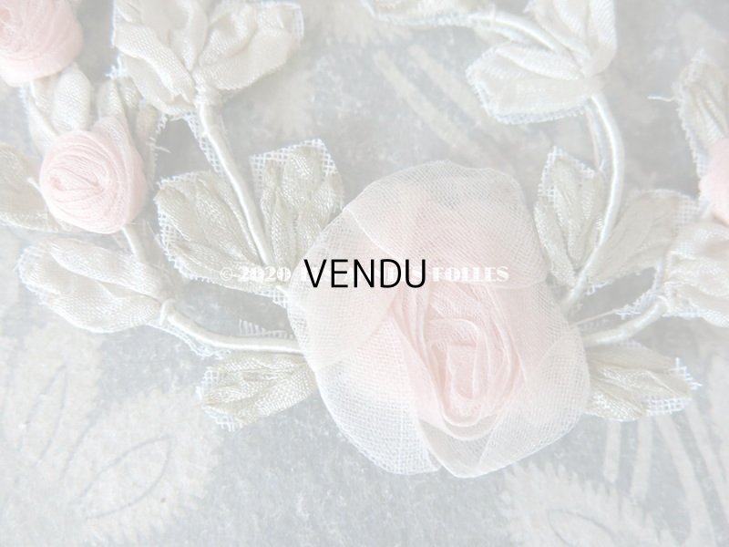 画像6: アンティーク シルク製 シルクシフォンの淡いピンクの薔薇 大きなロココモチーフ (M)