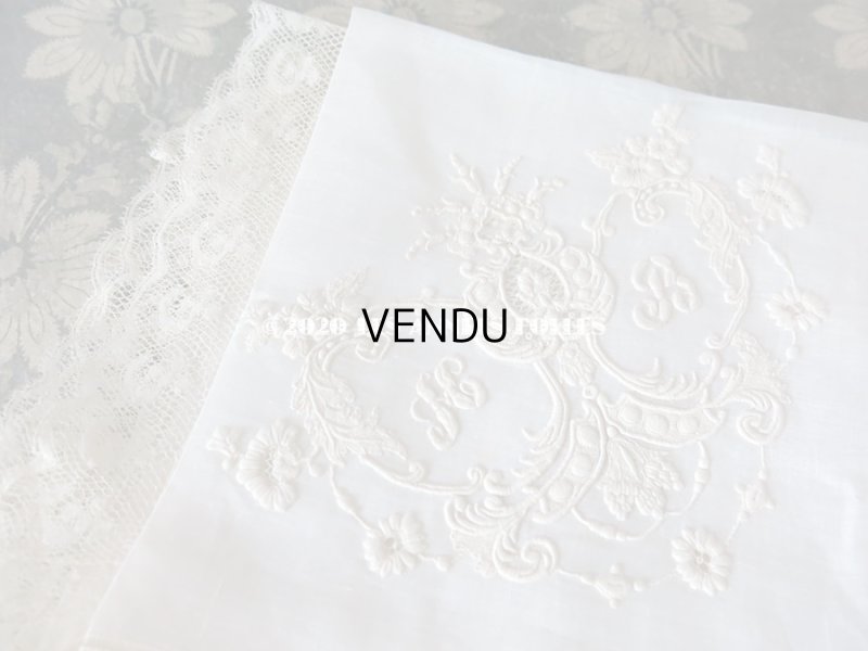 画像6: 新品同様 1914年 アンティーク 結婚式のハンカチ 花婿用 大判   ホワイトワーク & 手編みのヴァランシエンヌレース