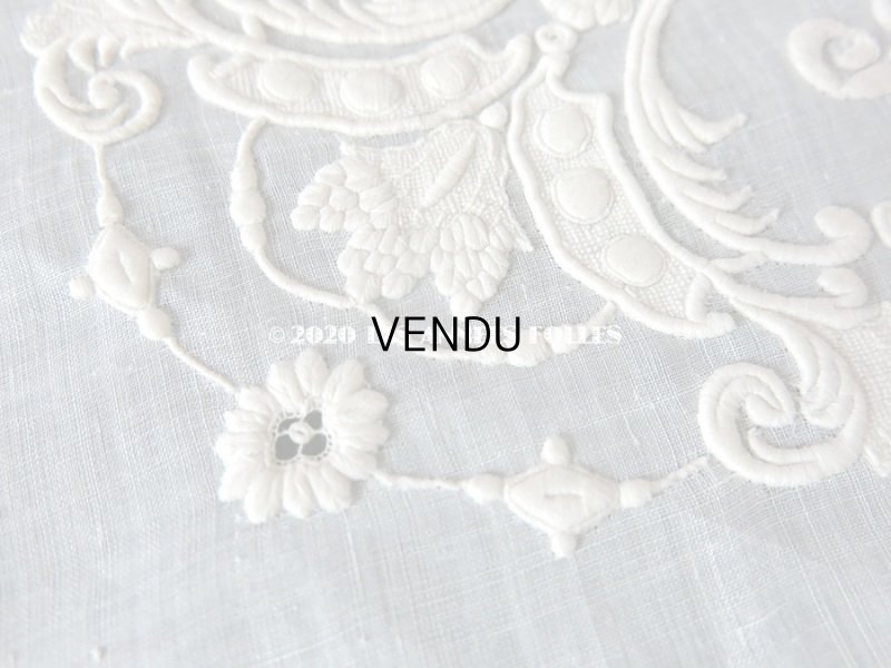 画像11: 新品同様 1914年 アンティーク 結婚式のハンカチ 花婿用 大判   ホワイトワーク & 手編みのヴァランシエンヌレース