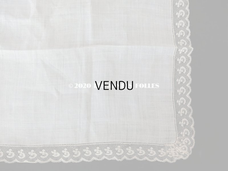 画像17: 新品同様 1914年 アンティーク 結婚式のハンカチ 花婿用 大判   ホワイトワーク & 手編みのヴァランシエンヌレース