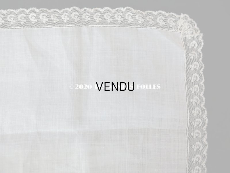 画像16: 新品同様 1914年 アンティーク 結婚式のハンカチ 花婿用 大判   ホワイトワーク & 手編みのヴァランシエンヌレース