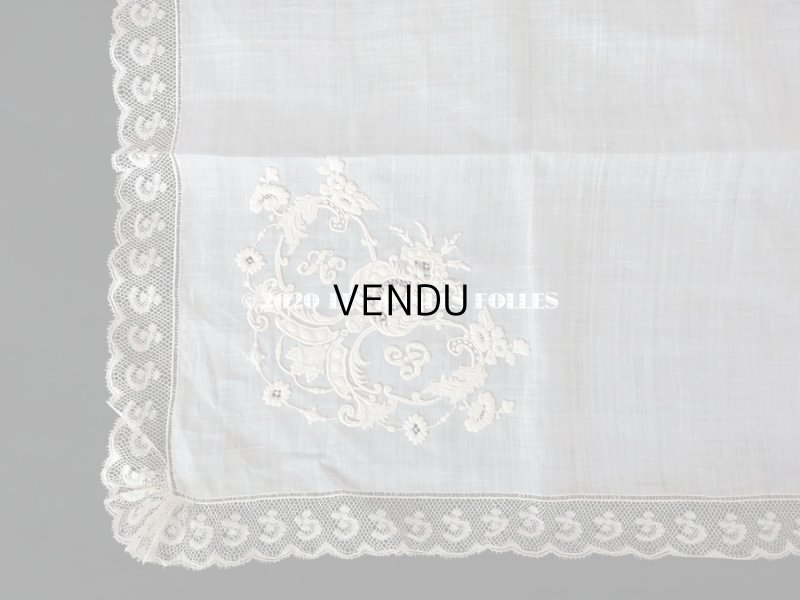 画像15: 新品同様 1914年 アンティーク 結婚式のハンカチ 花婿用 大判   ホワイトワーク & 手編みのヴァランシエンヌレース