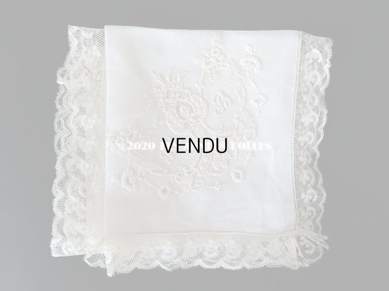 画像4: 新品同様 1914年 アンティーク 結婚式のハンカチ 花婿用 大判   ホワイトワーク & 手編みのヴァランシエンヌレース