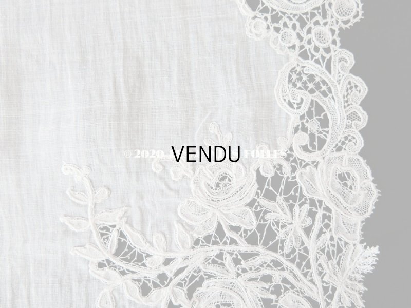 画像17: アンティーク 薔薇模様 ポワンドガーズ & デュシェス 結婚式のハンカチ 【ポワン・ド・ガーズ】