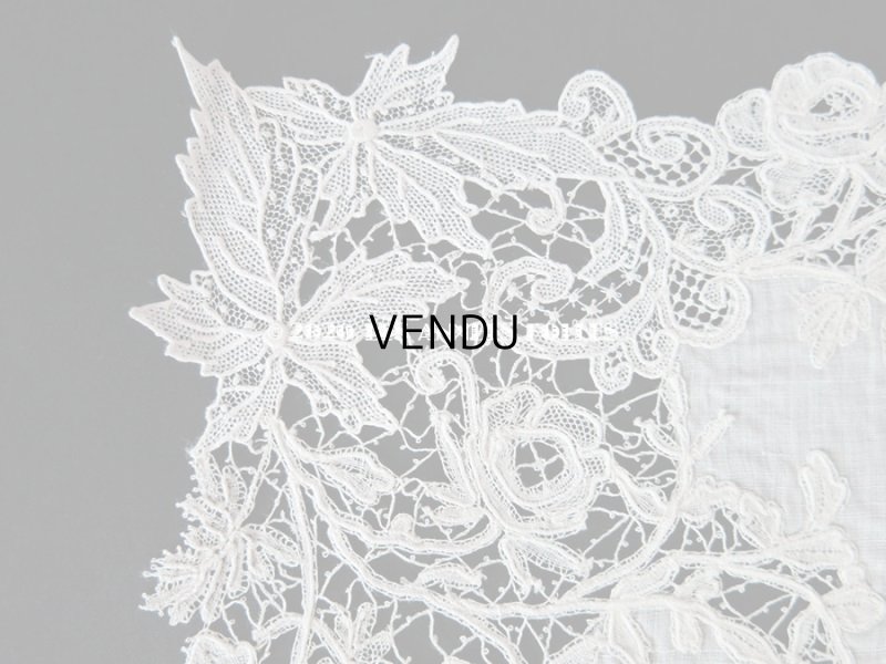 画像3: アンティーク 薔薇模様 ポワンドガーズ & デュシェス 結婚式のハンカチ 【ポワン・ド・ガーズ】