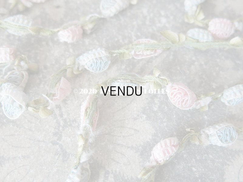 画像5: アンティーク 淡いピンク&ブルーの薔薇のロココトリム  ロココリボン 52〜56cm