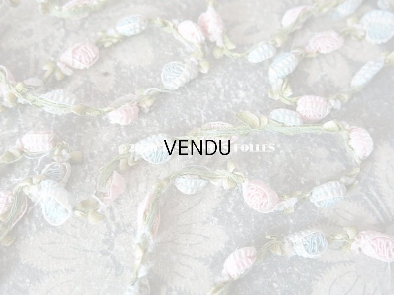 画像3: アンティーク 淡いピンク&ブルーの薔薇のロココトリム  ロココリボン 52〜56cm