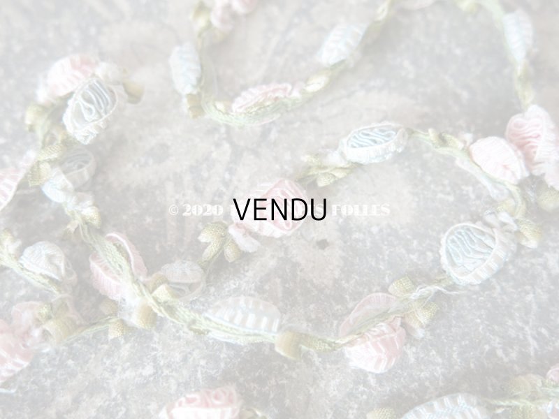 画像4: アンティーク 淡いピンク&ブルーの薔薇のロココトリム  ロココリボン 52〜56cm