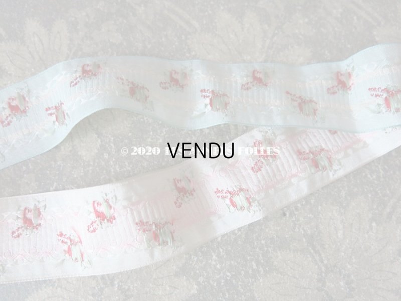 画像8: アンティーク 薔薇刺繍のリボン 淡いピンク＆水色のセット リボンメーカーのサンプラー 