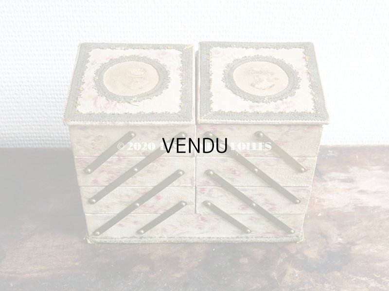 画像7: 1900年頃 アンティーク 薔薇&薄紫色のリボンのガーランド  カルトナージュボックス アコーディオン式