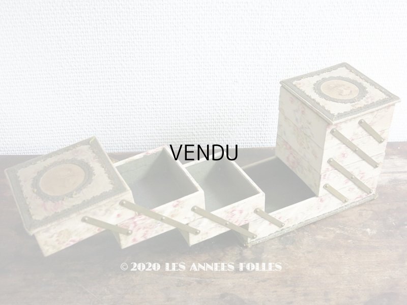 画像6: 1900年頃 アンティーク 薔薇&薄紫色のリボンのガーランド  カルトナージュボックス アコーディオン式