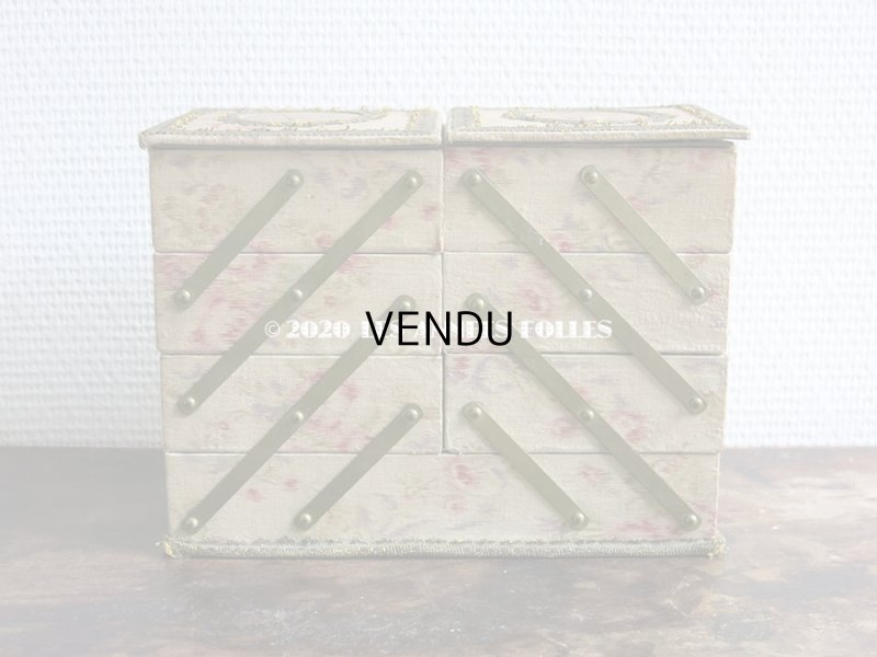 画像13: 1900年頃 アンティーク 薔薇&薄紫色のリボンのガーランド  カルトナージュボックス アコーディオン式