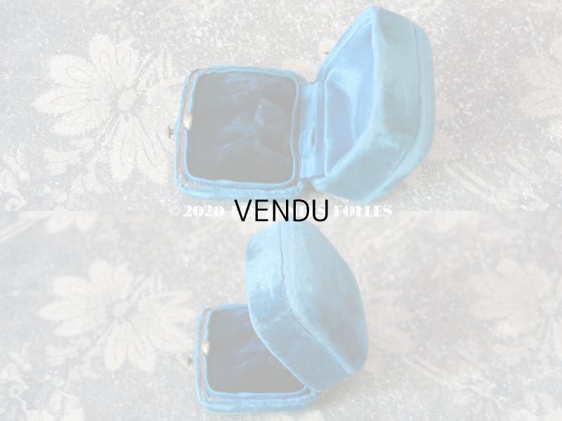 画像7: 19世紀末 アンティーク ピアス用 ジュエリーボックス ベルベット ＆ シルクサテン ブルー 