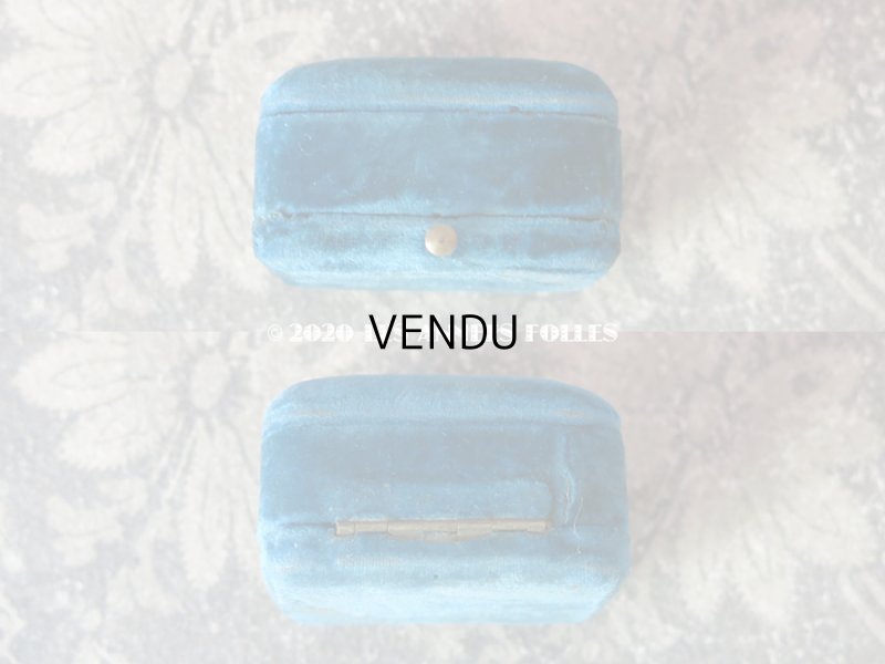 画像4: 19世紀末 アンティーク ピアス用 ジュエリーボックス ベルベット ＆ シルクサテン ブルー 