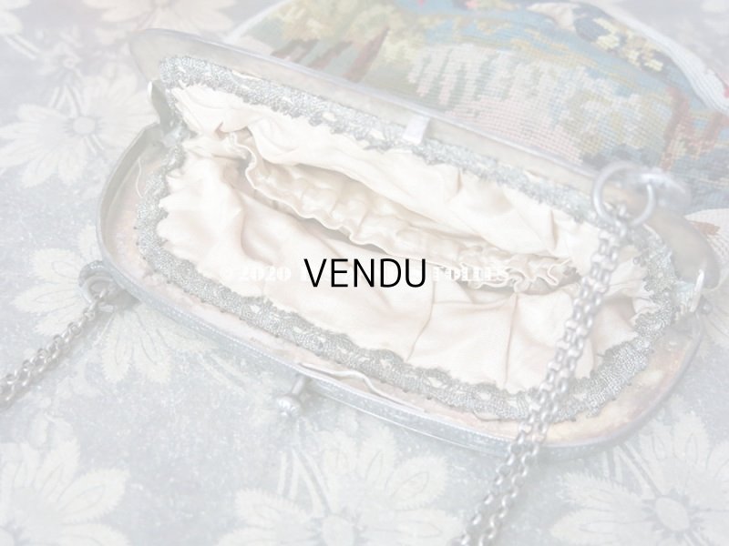 画像11: 1910年代 アンティーク 森の中の小さな兎 オモニエール ニードルポイント ミラー付き