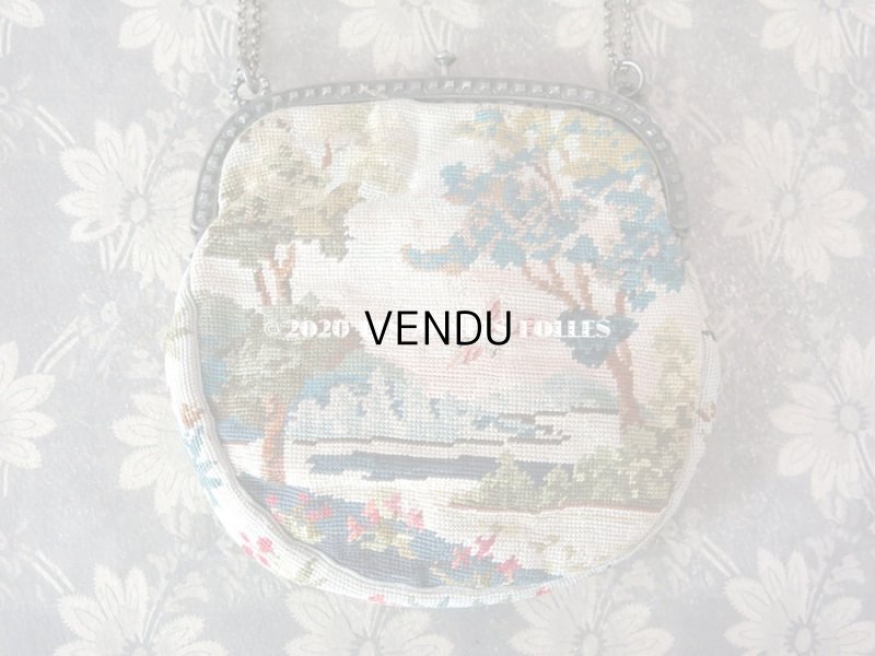 画像5: 1910年代 アンティーク 森の中の小さな兎 オモニエール ニードルポイント ミラー付き