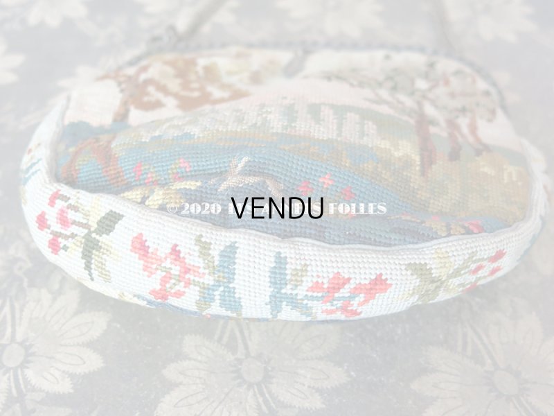 画像7: 1910年代 アンティーク 森の中の小さな兎 オモニエール ニードルポイント ミラー付き