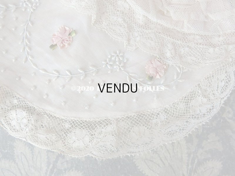 画像5: アンティーク レースのボネ ピンクのロココトリム & ホワイトワーク