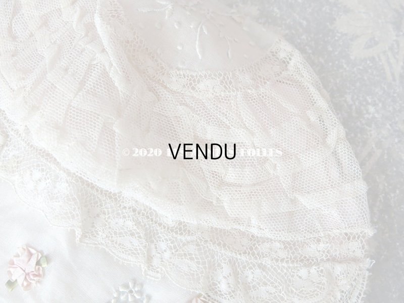 画像7: アンティーク レースのボネ ピンクのロココトリム & ホワイトワーク