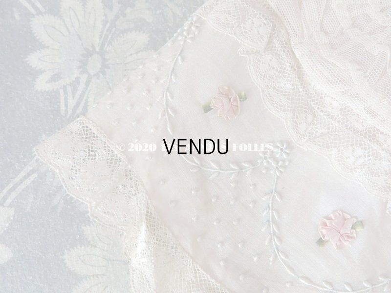 画像6: アンティーク レースのボネ ピンクのロココトリム & ホワイトワーク