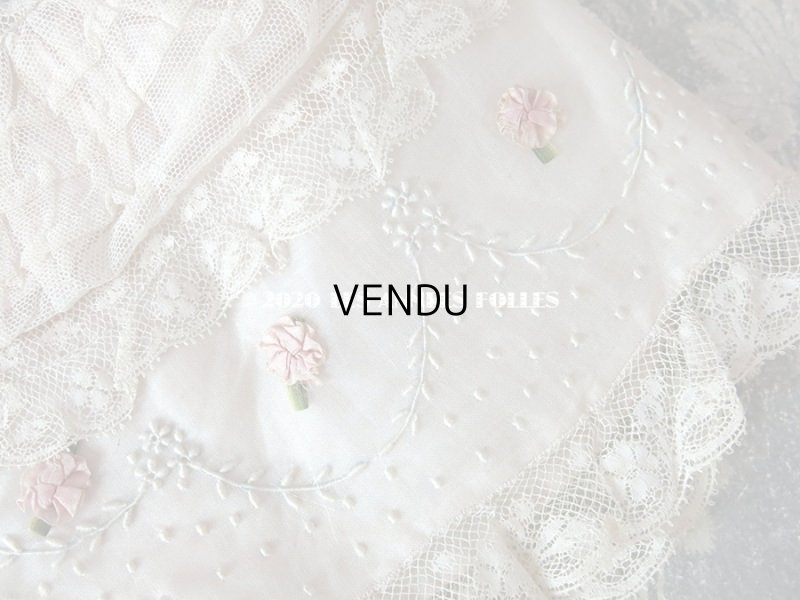 画像3: アンティーク レースのボネ ピンクのロココトリム & ホワイトワーク