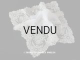 19世紀 アンティーク ポワンドガーズのレース  結婚式のハンカチ 王冠 & モノグラムの刺繍 【 ポワン・ド・ガーズ 】