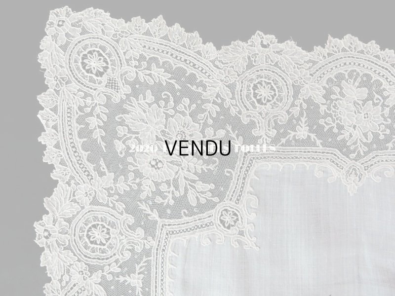 画像6: 19世紀 アンティーク ポワンドガーズのレース  結婚式のハンカチ 王冠 & モノグラムの刺繍 【 ポワン・ド・ガーズ 】